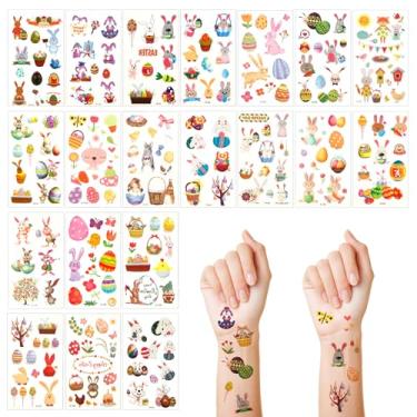 Imagem de 20 folhas de adesivos de tatuagem de Páscoa para, vários estilos coloridos cesta de ovo coelho tatuagens temporárias tatuagem de coelho fofo lembrancinhas de festa de Páscoa saco de presente