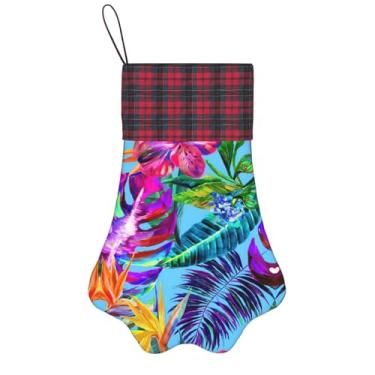 Imagem de SKKNT Flor rosa estampa de plantas tropicais meias de Natal animais de estimação decoração de natal cães gatos árvore decoração doce presente conveniente