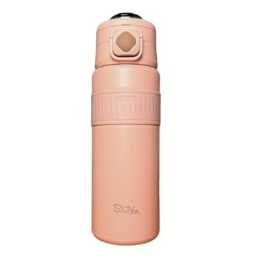 Imagem de Garrafa Térmica StayON Londres 800ml – Inox 316, Parede Dupla, Mantém Gelado por 24h, Tampa Flip com 2 Bicos, Alça Reforçada, Livre de BPA – Ideal para Academia, Trabalho e Dia a Dia (Rosa)