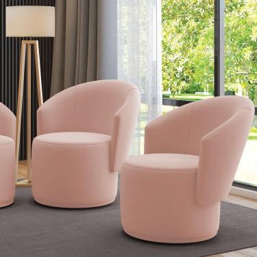 Imagem de Poltrona Decorativa Orgânica Fixa Para Sala Kit 2 Malu Veludo M11 - D'rossi Rose