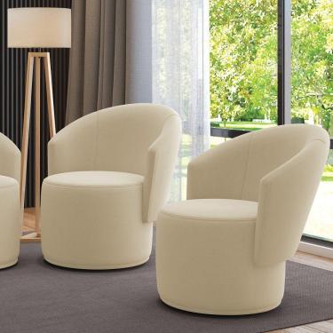 Imagem de Poltrona Decorativa Orgânica Fixa Para Sala Kit 2 Malu Suede M11 - D'rossi Bege