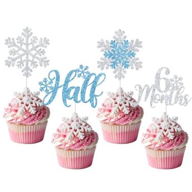 Imagem de Winter Half Birthday Cupcake Toppers, Snowflake 6 Months Birthday Decorations, Frozen Winter Wonderland Half Bday Baby Shower Party Decorations 20pcs (Silver and Blue)