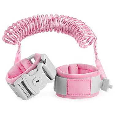 Imagem de Jectse Bebê Luminoso Anti Perdido Cinto de Aço Inoxidável Pvc Plutônio Criança Cinta Segurança Anti Perdido Pulseira para Ao Ar Livre (luz rosa)