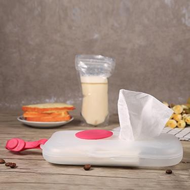 Imagem de Ymiko Recipiente de Lenços Umedecidos para Bebês, Organizador Portátil de Dispensador de Lenços Umedecidos para Crianças, Caixa de Armazenamento de Plástico (Rosa Vermelha)