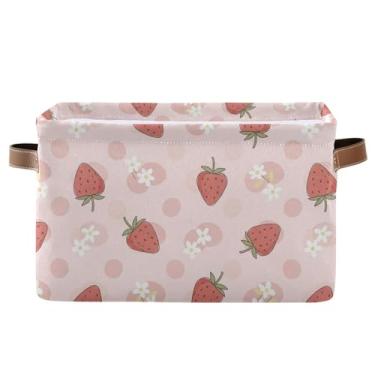 Imagem de Recipientes de armazenamento de lona dobráveis – caixas de armazenamento decorativas de tecido retangular para banheiro, roupas fofas rosa morango 1 pacote