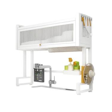 Imagem de Modular Escorredor de Louça De Pratos Suspensa Cozinha Organizador Estante de Asfalto Duplo Aço inox Com Porta Branco(Upgrade L65CM (Aço inox))