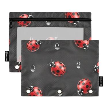 Imagem de Red Animals Black Spots Punch de três furos para fichário bolsa fichário de grande capacidade estojo de lápis de longa duração, pacote com 2