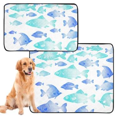 Imagem de Tapete de peixe azul verde gradiente para cães de estimação lavável à prova d'água para caixa de cachorro, almofada de xixi para gatos, almofadas absorventes de treinamento de filhotes, médio + grande