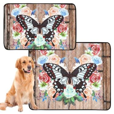 Imagem de TSENQUE Almofadas de xixi laváveis para cães, borboleta, florais, de madeira, para animais de estimação, reutilizáveis, à prova de vazamento, à prova de vazamento, tapete de cercadinho para cães