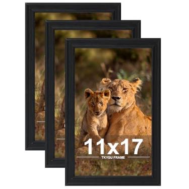 Imagem de TKYGU Conjunto de 3 porta-retratos de 28 x 43 cm, moldura de madeira preta, montagem horizontal ou vertical, galeria de 28 x 43 cm, moldura para fotos com acrílico resistente a estilhaçamento, melhor