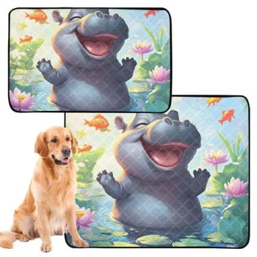 Imagem de TSENQUE Almofadas laváveis de hipopótamo de lótus para cães, almofadas reutilizáveis para xixi para gatos, tapete impermeável para gaiolas de cachorro, absorventes para cães, médio + grande, conjunto