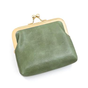 Imagem de Carteira feminina de couro genuíno com dobra dupla/tripla - Suporte minimalista para cartão de crédito com bloqueio de RFID e bolso para moedas, Verde, Casual