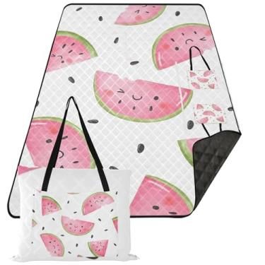 Imagem de TSENQUE Lindo tapete de praia de melancia, impermeável, à prova de areia, tapetes florais para acampamento e piquenique, tapete dobrável, 203 x 395 cm