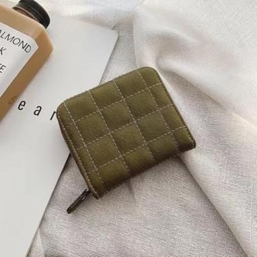 Imagem de Carteira feminina pequena de couro PU com bloqueio de RFID, porta-cartões com zíper, bolso para moedas, janela para identidade, Verde, Tendência