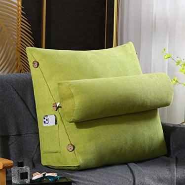 Imagem de Almofada de leitura e TV, almofada de cunha traseira com travesseiro de pescoço ajustável e bolsos, travesseiro de leitura para descanso de cama em casa, travesseiro de suporte para as costas, verde