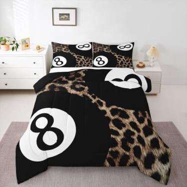 Imagem de Conjunto de edredom Y2K Lucky com 8 bolas de solteiro, estampa de guepardo, moderno, para crianças, meninos, meninas, homens, mulheres, moderno, edredom de leopardo, preto, marrom, para decoração de