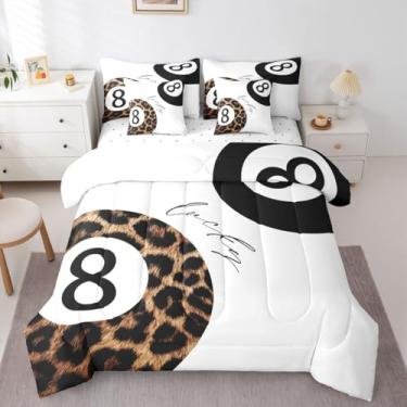 Imagem de Erosebridal Conjunto de edredom moderno com estampa de leopardo, 7 peças, solteiro, guepardo, para meninas, edredom e lençol com 8 bolas da sorte, descolado, Y2K, moderno, decoração de quarto