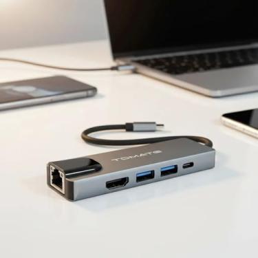 Imagem de ADAPTADOR 5 EM 1 USB-C PARA RJ45/HDMI/USB/PD TOMATE MTV-724