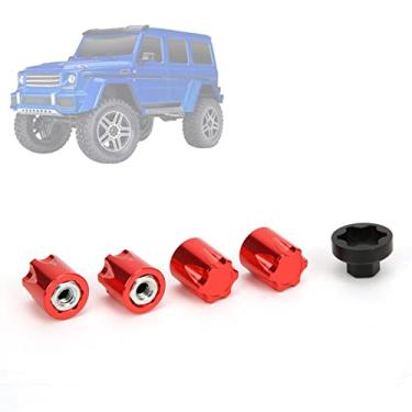 Imagem de Generic Conjunto de Tampa Central do Aro da Roda RC de 4 Porcas M4 Leves para para Axial SCX10 90046 D90 para Acessórios de Carro de Controle Remoto Tamiya Em Liga de Alumínio Preto, Vermelho, (#2)