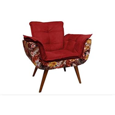 Imagem de Poltrona Opalla Tecido Floral Cor Vermelho