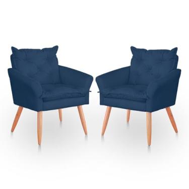 Imagem de Kit 02 Cadeira Poltrona para Sala e Quarto Confortável e Reforçada (Azul)
