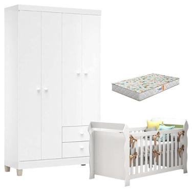 Imagem de Berço Americano Lara com Colchão Gazin e Guarda Roupa Ternura Baby 4 Portas Branco Flex - Incorplac