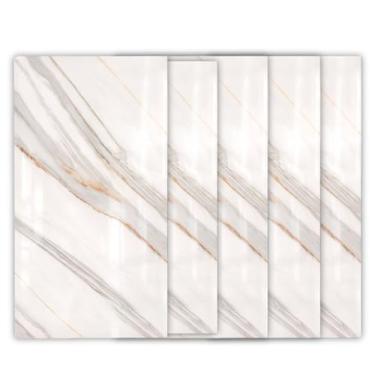 Imagem de 10 Peças Placa Adesiva de Mármore Autocolante para Parede, Cor Branco, Tamanho 60x30cm, Impermeável, Alto Brilho, Efeito Realista
