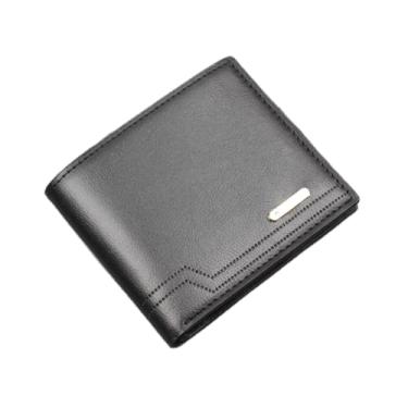 Imagem de Carteira masculina dobrável fina minimalista com bolso frontal, carteira de couro PU de grande capacidade, clipe para dinheiro para homens, Preto, Moderno