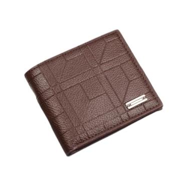 Imagem de Carteira masculina dobrável fina minimalista com bolso frontal, carteira de couro PU de grande capacidade, clipe para dinheiro para homens, Marrom escuro/padrão geométrico, Moderno