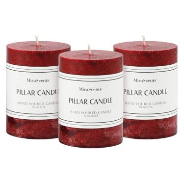 Imagem de Conjunto de 3 velas borgonha de 7,6 x 10 cm, velas de pilar sem perfume, velas grandes sem gotejamento e sem fumaça, vela para decoração de casa, mesa de jantar, casamentos, feriados