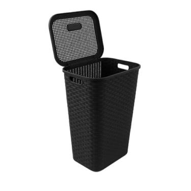 Imagem de Cesto Para Roupa Suja brinquedo Rattan 72 Litros Retangular Com Tampa Resistente Lavanderia Quarto(PRETO)