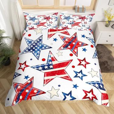 Imagem de Erosebridal Capa de edredom Happy Independence Day, tamanho king, retrô, estrelas, macio, para quarto, patriótico, 4 de julho, para homens e mulheres, adultos, sem edredom, capa de edredom com