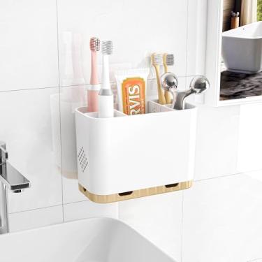 Imagem de Porta-escovas de dentes e pasta de dente para bancadas de banheiros - Conjunto de 5 compartimentos destacáveis para escova de dentes elétrica infantil montado na parede com divisórias removíveis para