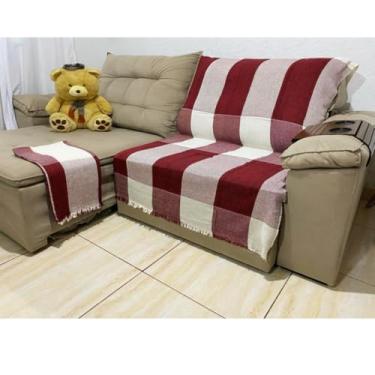 Imagem de Manta para Sofá Decorativa 2,10x1,20m em Algodão – Protetora para Sala 2 ou 3 Lugares(Vermelho Mesclado C/Cru)