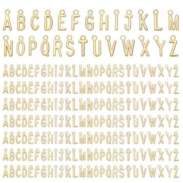 Imagem de 208 peças/8 conjuntos de pingentes de iniciais douradas, pingentes de letra do alfabeto A-Z, espaçador de letra maiúscula, pingente de A-Z para colares, pulseiras, joias, artesanato, decoração de