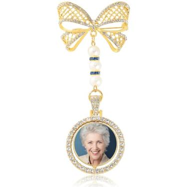 Imagem de YMNLSASR Something Blue Gift For Bride - Amuletos de buquê para memória de casamento, berloques de fotos de buquê Always With You para presentes de noiva, broche personalizado, presentes de casamento