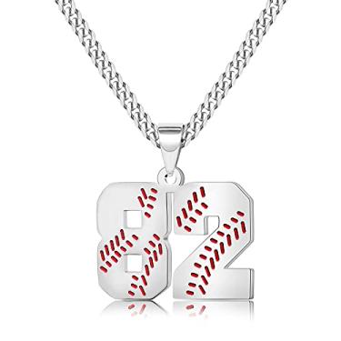 Imagem de Btysun Colares de beisebol para meninos, jérsei de beisebol, número 0-99, pingente de aço inoxidável, para homens, presentes de beisebol para adolescentes, pais, marido, namorado, presente de Natal