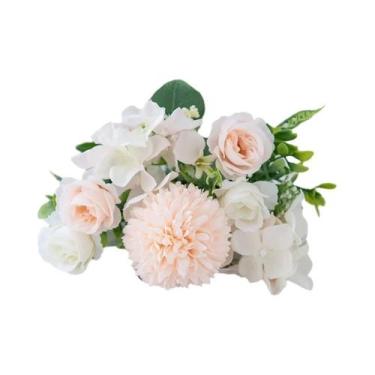 Imagem de Buquê De Rosas E Crisântemos Artificiais Em Seda Rosa Para Casamento, 