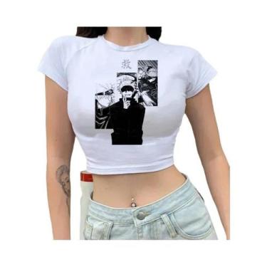 Imagem de Camiseta Gráfica Crop Top De Manga Jujutsu Kaisen Com Estampa De Gojo 