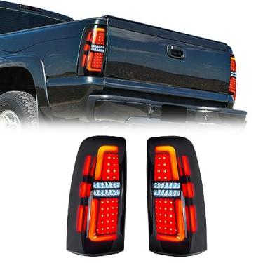 Imagem de EOMD Conjunto de luz traseira LED aprovado pelo DOT compatível com Chevy Silverado 1500 2500 e 1999-2002 GMC Sierra 1500 2500 3500 1999-2002 lâmpada traseira (preto/lente fumada)
