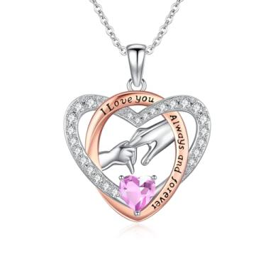 Imagem de WYDDO Colar com pedra do mês de nascimento da mãe, ouro rosa 14K, preenchido com pingente de coração de amor para mãe e filho, I Love You, joia para mãe, presente de dia das mães para avó, mulheres