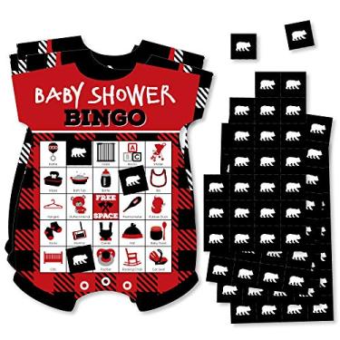 Imagem de Big Dot of Happiness Lumberjack - Channel The Flannel - Picture Bingo Cards and Markers - Buffalo Plaid Baby Shower Shaped Bingo Game - Set of 18