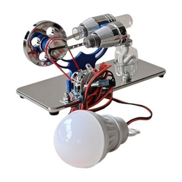 Imagem de Motor Stirling de ar quente Modelo de motor gerador de eletricidade com lâmpada LED Volante Design Experimento científico com base de liga de alumínio CNC Brinquedo educacional (Azul)