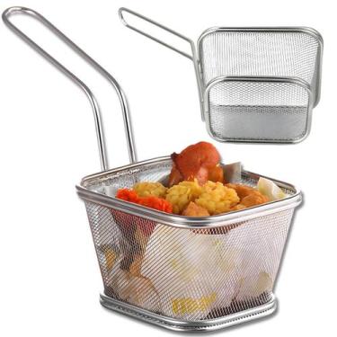 Imagem de Cesta Aço Inox Com Alça Para Servir Frituras Porções Aperitivos Petisc