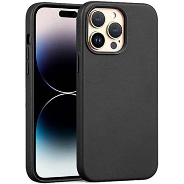 Imagem de GANYUU Capa de telefone traseira de couro premium, para Apple iPhone 14 Plus 2022 à prova de choque resistente a arranhões [carregamento sem fio magnético] capa de proteção (Cor: Preto)