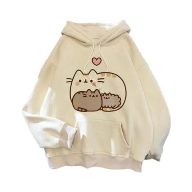 Imagem de Moletom Feminino Oversized Com Capuz De Gato Cartoon Estilo Coreano Ha