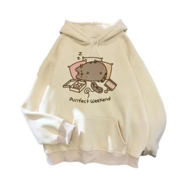 Imagem de Moletom Feminino Oversized Com Capuz De Gato Cartoon Estilo Coreano Ha