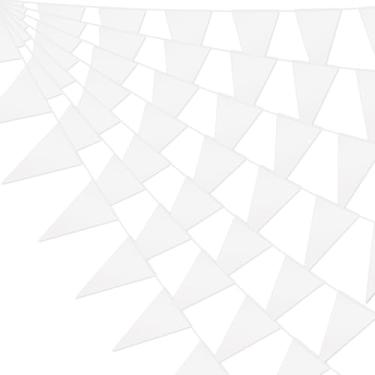 Imagem de Faixa de flâmula triângulo branco com glitter de 30 m bandeira metálica guirlanda de tecido para Natal, formatura, casamento, noivado, aniversário, despedida de solteira, chá de panela, decoração de