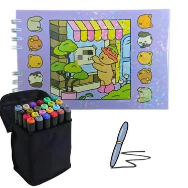 Imagem de Kit Caderno para Colorir Bobbie Goods Menino e Menina Com Caneta, Azul