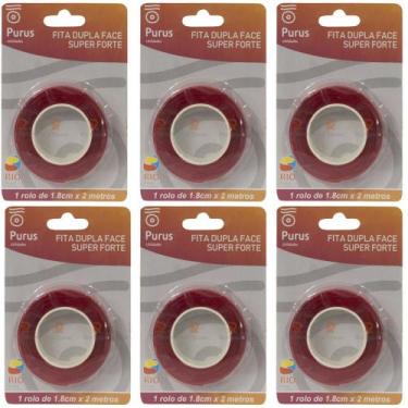 Imagem de Kit Fita Dupla Face Super Forte 1,8 cm x 2 Metros 6 Unidades - Purus